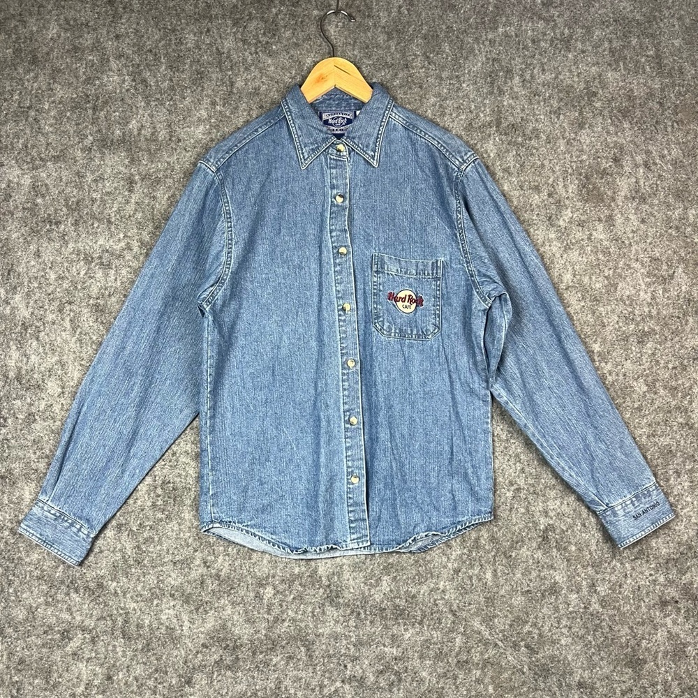 Vintage 90s Hard Rock Cafe Long Sleeve Chambray Shirt Size Large